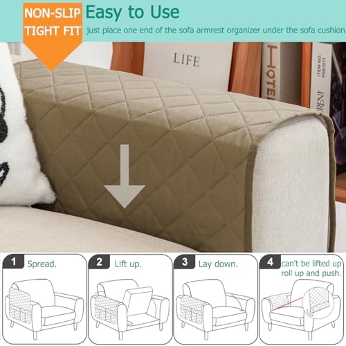 Remote Control Holder for Recliner Non-Slip Armchair Caddy Couch Armrest Organizer, Arm Chair Bedside Caddy Storage Organizer for Recliner Couch With 6 Pockets for Magazine, Phone, iPad (Beige) - Image 4