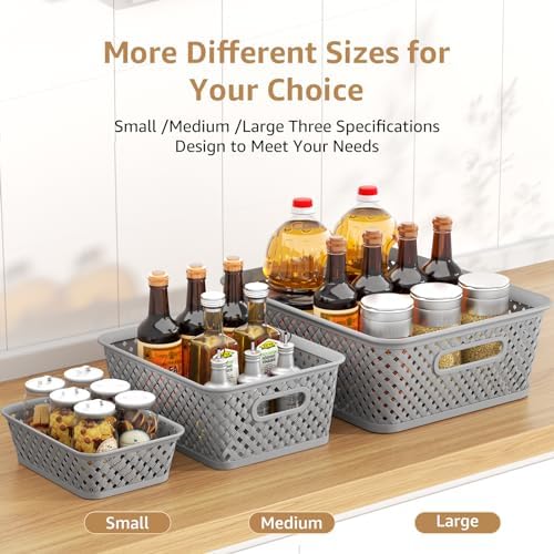 MaxGear 3 Pack Plastic Storage Baskets, Medium, Grey - Image 3