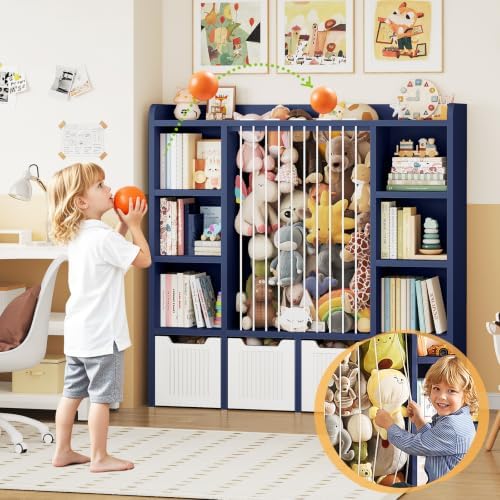 ONBRILL 3-in-1 Toy & Stuffed Animal Storage, 4 Movable Toy Chest, Blue - Image 5