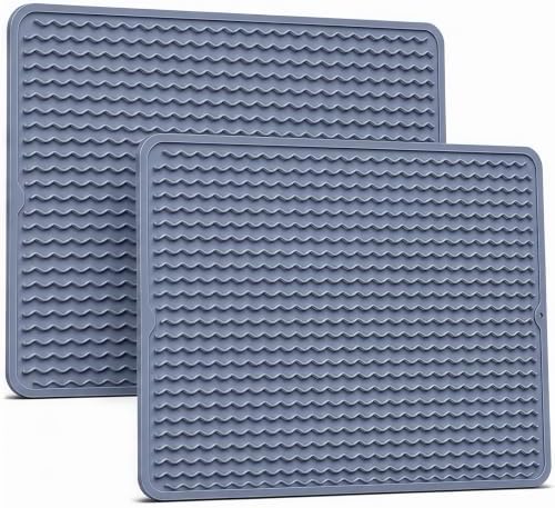 2 Pack Silicone Dish Drying Mat for Kitchen Counter Shower Caddy Rack Waterproof Trivets Placemats Meal Prep Essentials for Women Espresso Machine Station Appliances 28" x 20" Blue by AOTASO