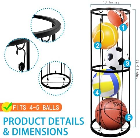 Garage Ball Storage Rack, Wall-Mounted Basketball Holder, Vertical Ball Rack for Soccer Volleyball Football Basketball, Space-Saving Sports Ball Storage Organizer for Garage & Home - Image 2