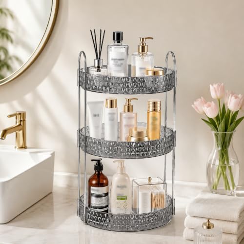 Large Capacity Rotating Makeup Organizer Perfume Stand Holder, 3 Tier Gray - Image 5