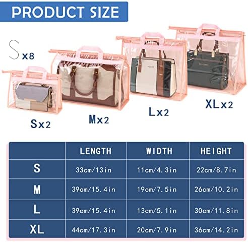 Handbag Dust Bags Clear Purse Storage Organizer for Closet Small to Extra Large Handbags Dust Free Bags Hanging Zipper Storage Bag with Hooks, (Pink, 4 Sizes-8PCS) - Image 4