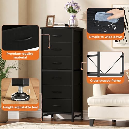 Sweetcrispy Tall Fabric Dresser for Bedroom, 6 Drawer Chest of Drawers - Image 6