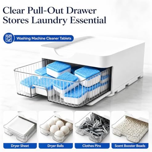 Laundry Detergent Holder with Pod Storage Drawer & Drip Tray, 3-in-1 Detergent Dispenser Stand and Laundry Detergent Organizer for Large Bottles, Gravity Flow Laundry Room Storage, White - Image 3