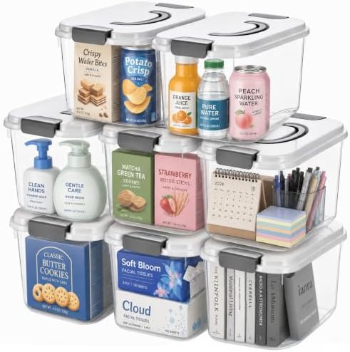 Elsjoy 8 Pack 5.5 Quart Plastic Storage Bins with Lid and Handle, Clear Latch Storage Box Stackable Organizing Bins, Lidded Storage Container for Home, Office by Elsjoy