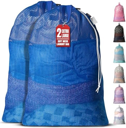 Handy Laundry Mesh XL Laundry Bag 24"x36" 2-Pack with Shoulder Strap, Blue by Handy+Laundry