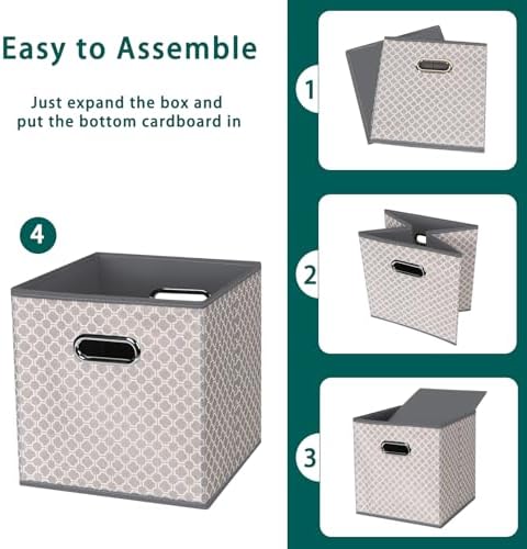 Fabric storage bins Cubes, Fabric Cube Organizer with Handle, Foldable Cube Bins for Cloth or Accessary Storage, 11x11x11, Set of 3, (Light Grey) - Image 6