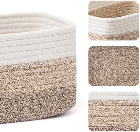 MiniArk Small Storage Baskets for Organizing | Closet Organizer Bins | Shelf Toy Basket | Woven Rope Baskets | Cube Decorative Box | Shallow Basket | 13x8.5x5.1” | 3 Packs Gradient Brown - Image 2