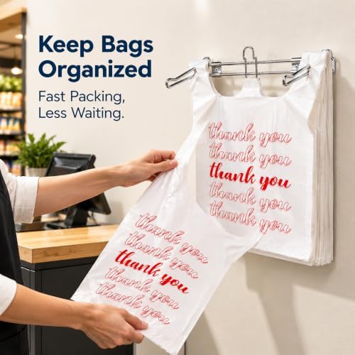 Lawei 2 Pack T-Shirt Bag Rack, Wall Mount Iron T-Shirt Bags Holder for Plastic Bags, Hanging Bag Holder/Dispenser for Grocery Store, Restaurant, Farmers Market, Retail Store and Business, 6 Inch Arms - Image 5