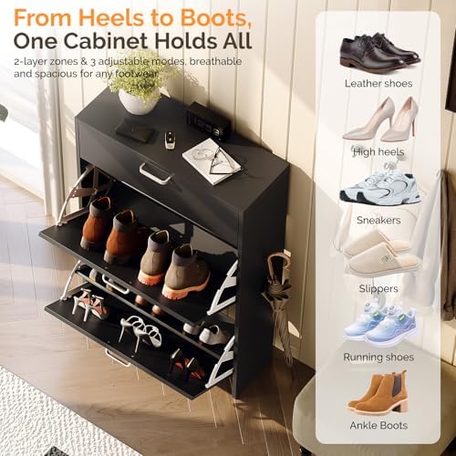 VINGLI Shoe Cabinet Storage for Entryway,Black Small Narrow Shoe Rack,25" W - Image 4