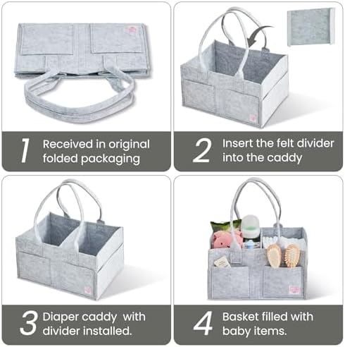 Upgraded Baby Diaper Caddy Organizer, Portable Nursery Storage Bin with Handle, Side Pockets Car Organizer for Diapers and Baby Wipes Essentials, Registry Gift Baskets (Small-Grey) - Image 3