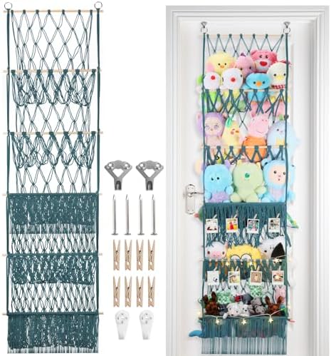 5 Tier Stuffed Animal Storage Net, 17x61'' Large Plushie Net, Aqua by iHansee