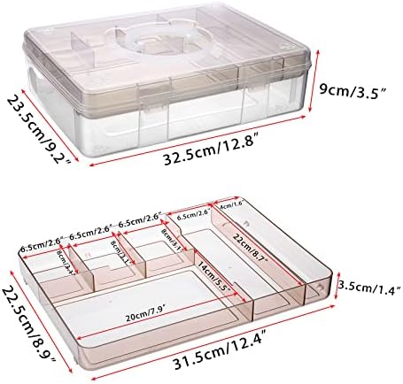 BTSKY 2-Tier Cute Bear Storage Box with Removable Divided Tray Portable Clear Plastic Art Craft Supply Organizer Stackable Home Office Supplies Storage Container for Pens Notes A4 papers etc (Coffee) - Image 3