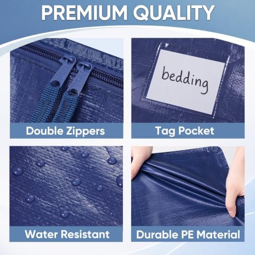 TICONN 2 Pack Extra Large Moving Bags Heavy Duty with Zippers & Carrying Handles, Durable Storage Bags Moving Boxes for Closet Organizers and Storage (2 Pack, Navy) - Image 5