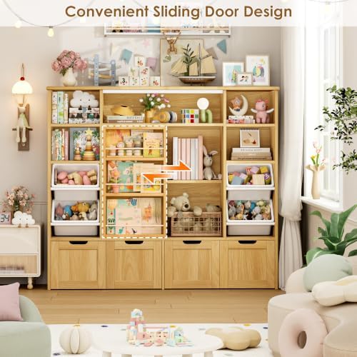 FINETONES Toy Storage with Sliding Bookshelf, Toy Organizer with 4 Bins - Image 6