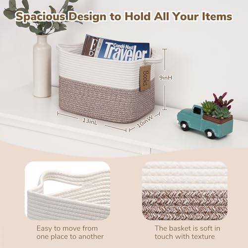 Goodpick Woven Rope Storage Basket for Shelves, Rectangle, Brown - Image 3