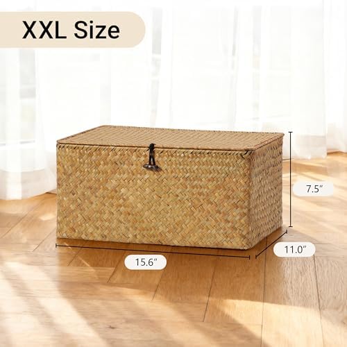 Nonam Large Wicker Basket with Lid,Seagrass Shelf Storage Basket,Natural - Image 3