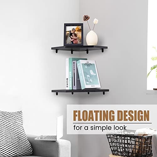 Fun Memories Corner Shelf Wall Mount, Floating Corner Shelves, Set of 4 Corner Wall Shelf Organizer, Rustic Wood Wall Storage Display Shelves for Living Room Bedroom Bathroom Kitchen, Classic Black - Image 7