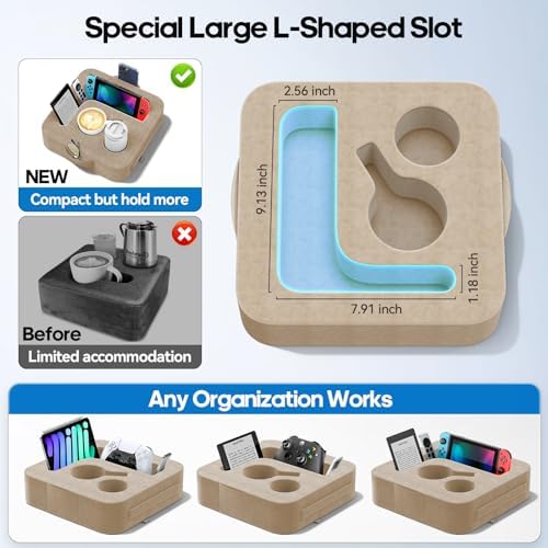 Couch Cup Holder Pillow, Sofa and Bed Organizer Caddy for iPad, Kindle, Switch, Game Controller, Remotes, Phones, Small-Sized Cup & Drink Holder for Couch, Bed, Desk, Car, Beach, Desk, Khaki - Image 3
