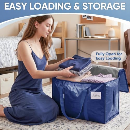 TICONN 2 Pack Extra Large Moving Bags Heavy Duty with Zippers & Carrying Handles, Durable Storage Bags Moving Boxes for Closet Organizers and Storage (2 Pack, Navy) - Image 4