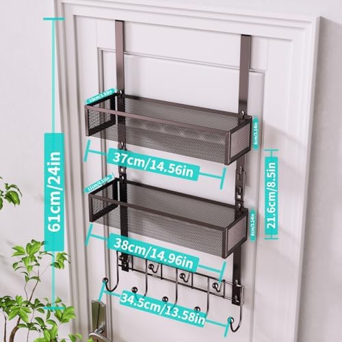 HapiRm Over The Door Hanger with Coat Hooks and 2 Baskets, Rustproof & Waterproof Over The Door Hooks, Storage Organizer for Hats, Bathroom, Kitchen, Bedroom - Bronze - Image 5
