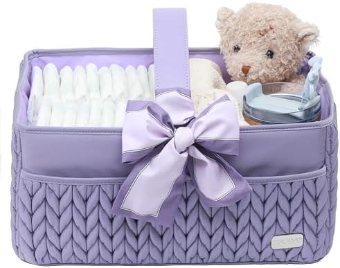 Luxurious Baby Diaper Caddy, Nursery Storage Basket for Newborn Boy and Girl, Travel Baby Basket for Diapers Baby Wipes, Organizer Tote Bag Storage Bin, Baby Shower Gifts (purple) by LUKJOJO