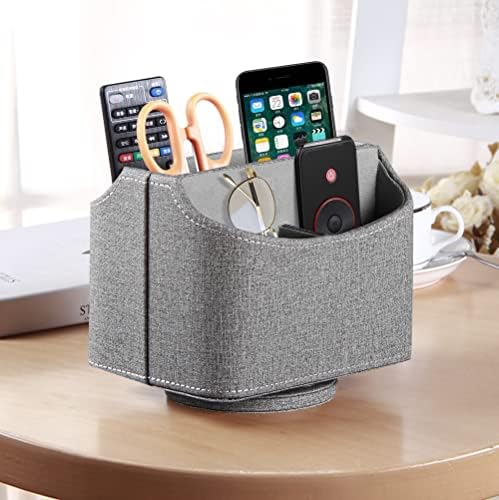 PU Leather 360° Rotatable Remote Control Holder,Nightstand TV Remote Caddy - Image 3