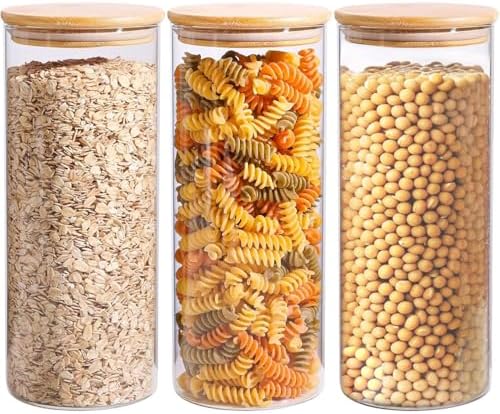 ComSaf Glass Storage Containers with Lids 1.7 Qt, 3 Pack Glass Storage Jars by ComSaf