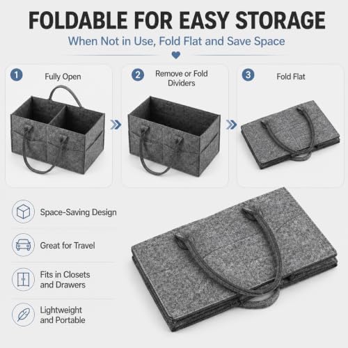 PandaEar Diaper Caddy Organizer, Portable Baby Basket, Divided, Gray - Image 5
