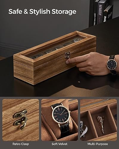 SONGMICS 6-Slot Wooden Watch Box, Display Case with Large Glass Lid - Image 4