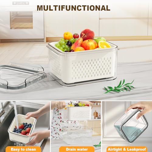 Dayacoco Fruit Storage Containers for Fridge 8 Pcs with Drain Basket - Image 5