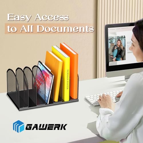Gawerk 7-Section Metal Upright File Sorter Organizer, Office Small Letter Sorter Desktop File Organizer Metal Mesh Iron Sole, Black - Image 7