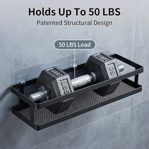 PUSDON 2-Pack 16.5" Extra Long Slim Shower Caddy, Adhesive Wall Mount Bathroom Organizer, Rustproof Open Frame Mesh Spice Rack for Kitchen, Holds 50LBS - Matte Black, Guardrail - Image 4