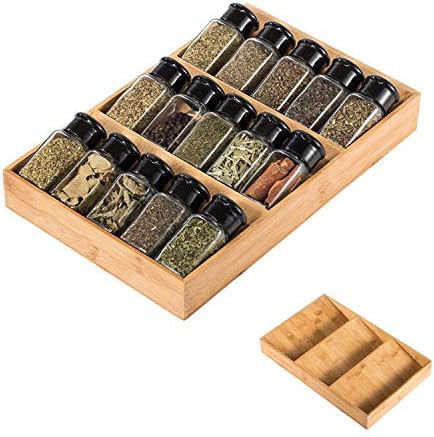 3-Tier Bamboo Drawer Spice Rack Wooden Kitchen Cabinet Spice Organizer Spice Jar Holder, Medicine/Health Care/Vitamin Bottles Storage Rack (Pre-Measure Drawer Dimensions), 1 Pack Drawer Rack by Sansnow