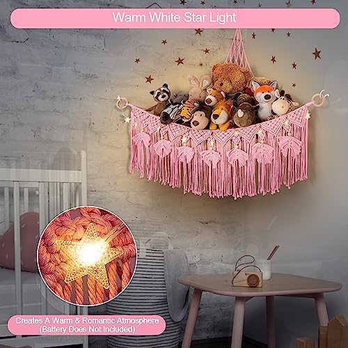Macrame Stuffed Animal Storage with Star Light, Corner Hammock for Nursery - Image 2