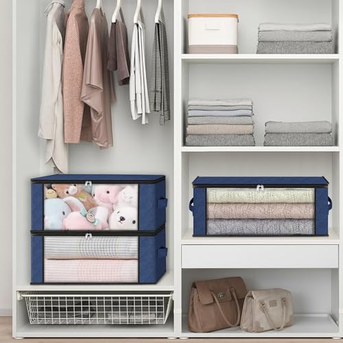 HomeHacks 4-Pack Clothes Organizer Storage Bags, 35L Storage Bins, Blue - Image 6