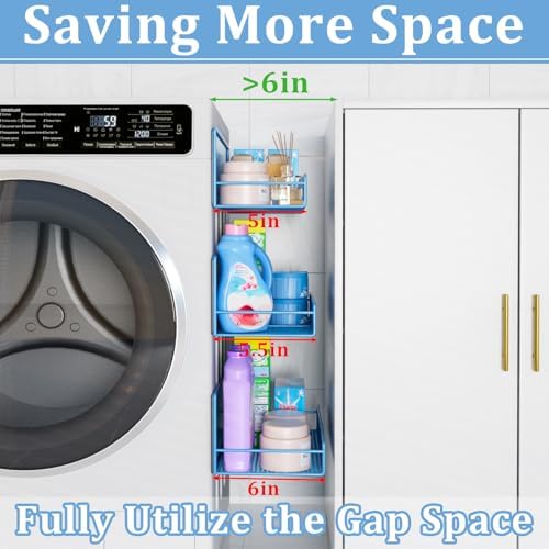 DTUQYX Magnetic Shelf for Washing Machine 4-Pack: Widen Magnetic Laundry Organizer (5"-6") with Hanger Organizer, Strong Magnet, Rust Proof, Heavy Duty Magnetic Spice Rack for Refrigerator (Blue) - Image 5