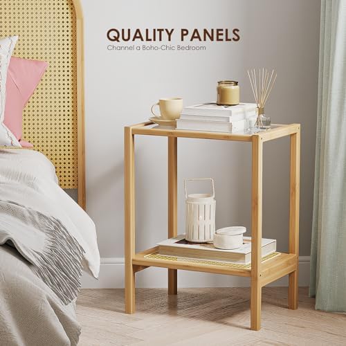 Bamworld Side Table Nature Rattan End Table 2-Tier with Storage Boho - Image 4