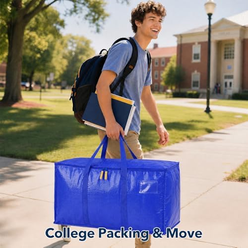 Wide-Top-Opening Moving Bags Heavy Duty,Extra Large Moving Bags for Travel/College Packing/Storage/Organization/Seasonal Clothes & Bedding Storage,Moving Supplies Bins (Blue,12Pcs) - Image 7
