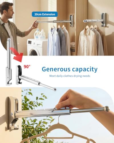 BaiNong Pull Out Wall Mounted Clothes Drying Rack Silver 13" Foldable 2Pack - Image 3