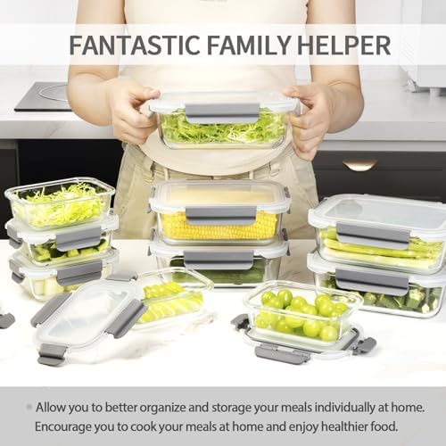 AILTEC Glass Food Storage Containers with Lids, 10 Pack Meal Prep Set - Image 6