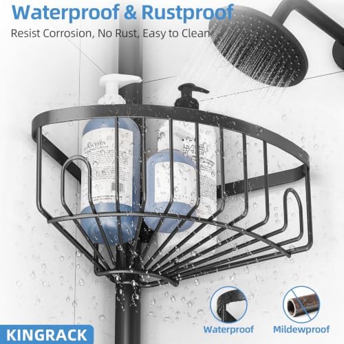KINGRACK 4-Tier Tension Pole Shower Caddy,Corner Shelf for Storage, Black - Image 3