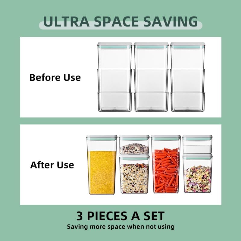 Ankou Pop Airtight Food Storage Containers with Lids- 3 Pcs Stackable One Button Opening Food Containers, Kitchen Pantry Storage Containers for Snacks Candy Salt Herbs Spices BPA-Free (1.2 QT * 3) - Image 4