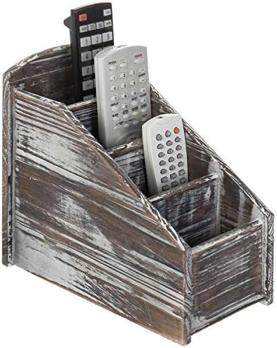 MyGift Torched Wood Remote Control Holder, 4-Compartment Tabletop Caddy by MyGiftHome