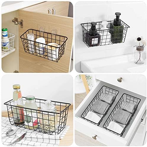 4 Pack Wire Storage Baskets Household Metal Wall-Mounted Containers Organizer Bins for Kitchen Bathroom Freezer Pantry Closet Laundry Room Cabinets Garage Shelf, 2 Large 2 Medium - Image 6