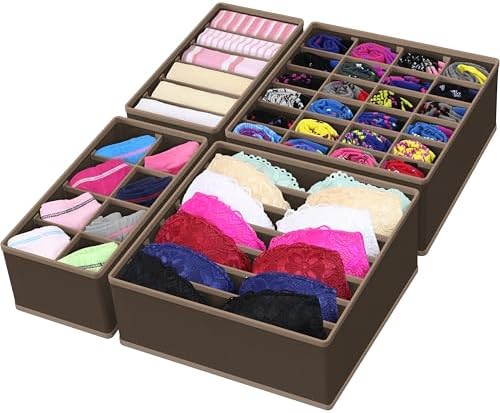 Simple Houseware 4-Pack Drawer Organizer Set for Underwear/Socks/Bra, Brown by SimpleHouseware