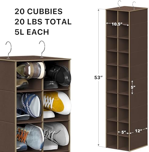 Simple Houseware 20 Section Shelves Hanging Shoes Organizer, Brown - Image 3