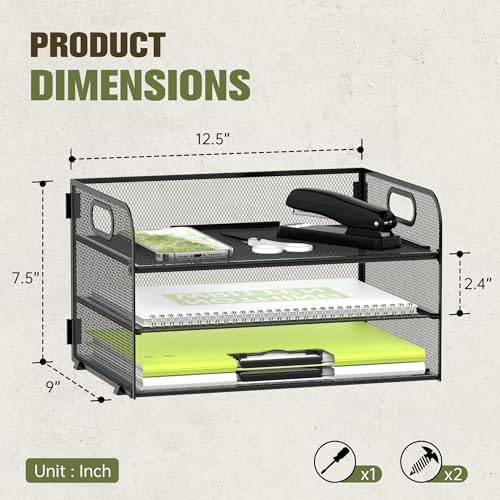 DALTACK 3 Tier Paper Organizer for Desk, Sliding Paper Trays, Black - Image 3