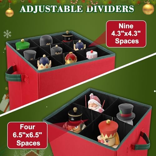 Christmas Nutcracker and Figurine Collectible Storage Box ,Christmas Storage Box with Adjustable Dividers, Holiday Decor Organizer Holds Up to 16’’ Tall Ornaments,Ideal for Nutcrackers and Figurines - Image 3